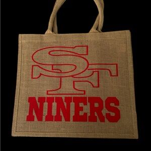 Tan Tote Bag with Bold Red SF Niners Graphic